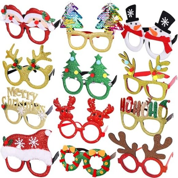 12Pcs Christmas Glasses Glitter Holiday Party Glasses Frames Christmas‎ Decorati - Picture 1 of 7